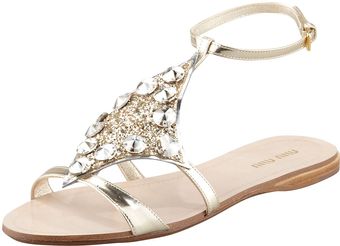 Miu Miu Embellished Lame Sandal - Lyst