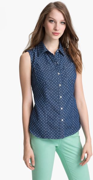 sleeveless denim blouse