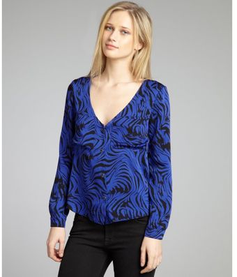 Dolce Vita Azure Zebra Printed Silk Button Down Robin Blouse - Lyst