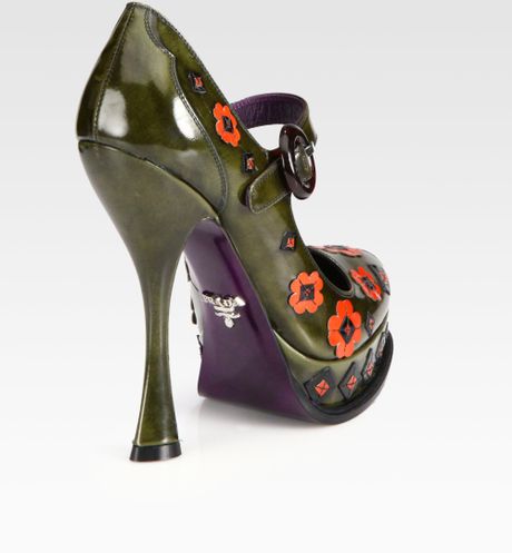 prada pumps olive jane platform mary leather flower