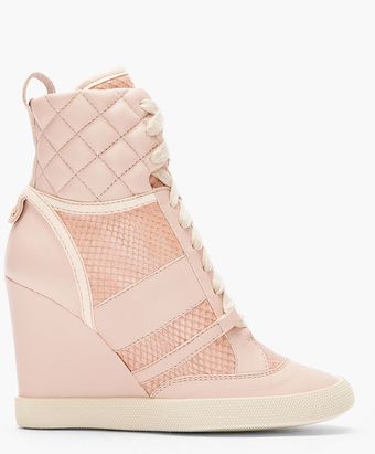 Chloé Pink Snakeskin Wedge Sneakers - Lyst