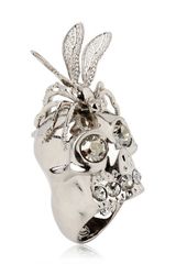Alexander McQueen Skull Dragonfly Swarovski Ring
