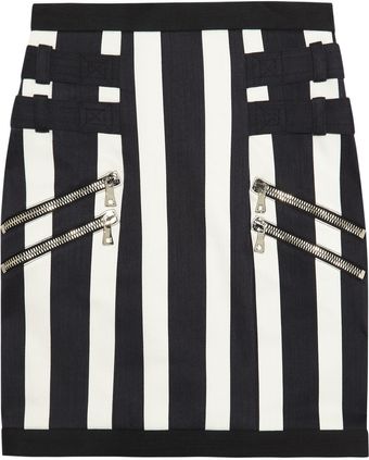 Balmain Striped Stretch denim Mini Skirt - Lyst