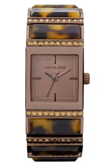 Michael Kors Tortoise Square Watch with Swarovski Crystals - Lyst
