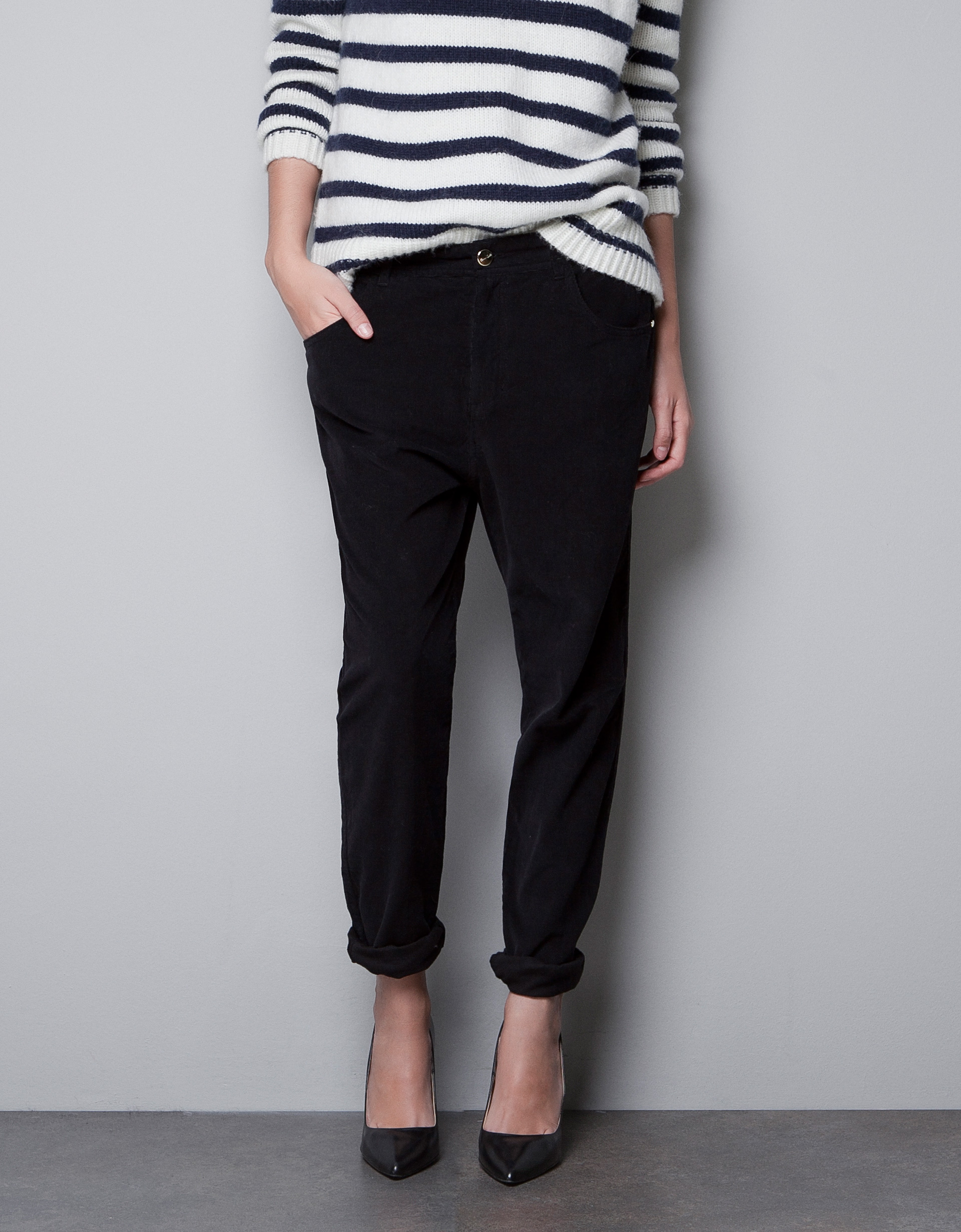 Zara Baggy Corduroy Trousers in Black Lyst