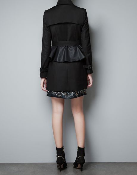 Zara Leather Peplum Trench Coat in Black | Lyst