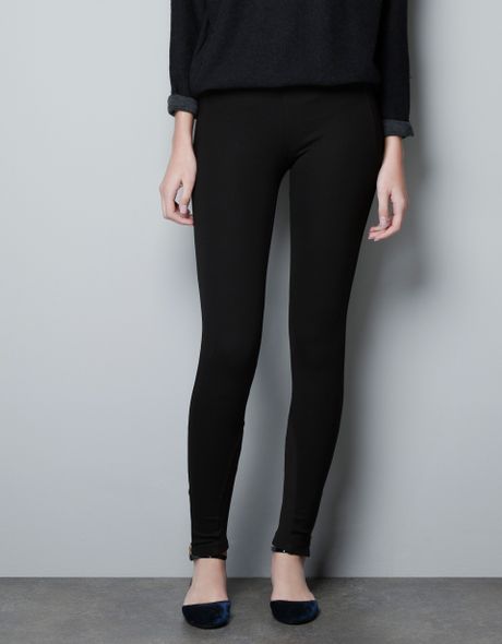 Zara Plain Leggings in Black | Lyst