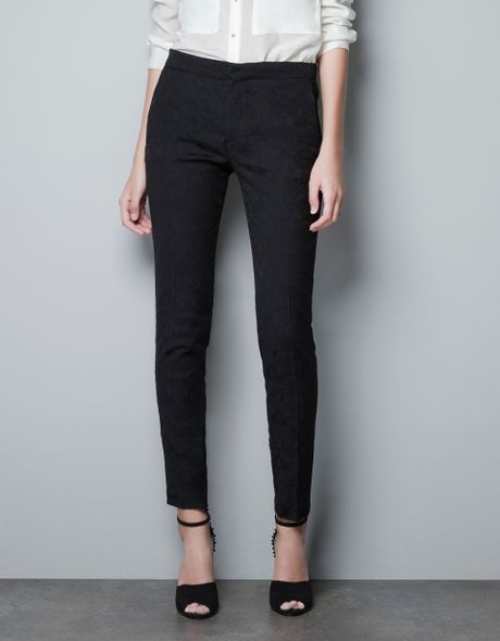 Zara Skinny Jacquard Pants in Black