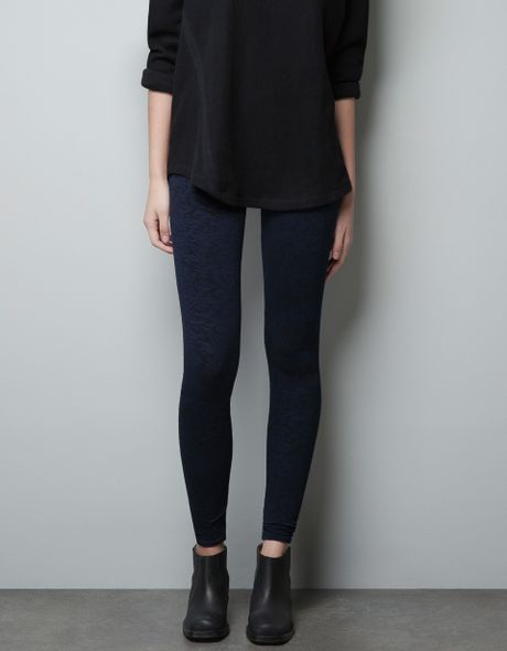 Zara Jacquard Leggings in Blue (dark blue) | Lyst