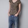 Zara Vneck Tshirt in Brown (leopard) - Lyst