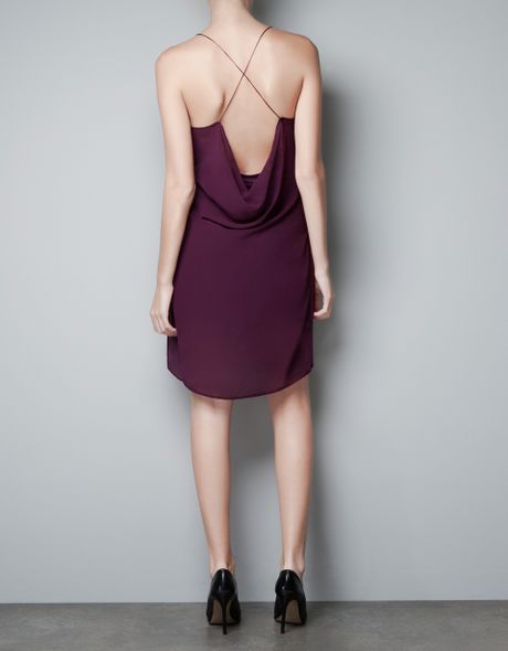 Zara Draped Strappy Dress in Purple (magenta)