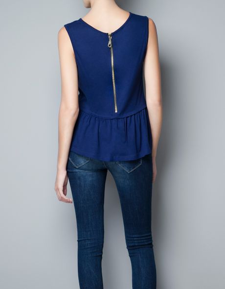 Zara Peplum Top in Blue (navy)