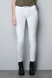 Zara Slim Fit Pop Fabric Jeans - Lyst