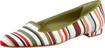 Manolo Blahnik Sharif Striped Fabric Smoking Slipper Greenred - Lyst