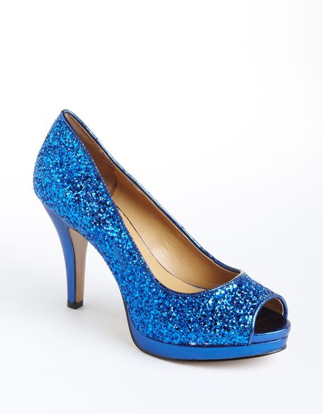 Nine West Danee Glitter Peeptoe Pumps in Blue (blue glitter) | Lyst