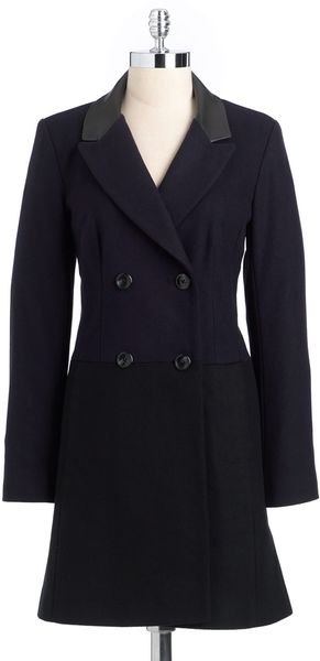 Vince Camuto Double Breasted Faux leather Collar Coat - Lyst