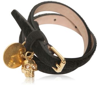 Alexander McQueen Skull Pendant Leather Bracelet - Lyst
