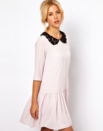 ASOS Collection Asos Shift Dress with Drop Waist and Contrast Collar - Lyst