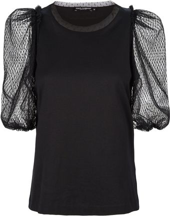 Dolce & Gabbana Puffball Sheer Sleeve Top - Lyst