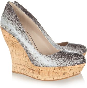 Miu Miu Snake Effect Leather and Cork Wedges - Lyst