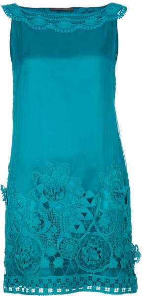 Alberta Ferretti Lace Trim Dress - Lyst