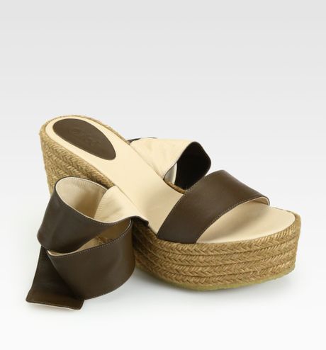 ChloÃ© Leather Tieup Espadrille Wedge Sandals in (mustard) | Lyst