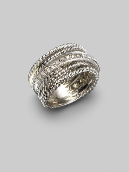 David Yurman Diamond 14k White Gold Sterling Silver Crossover Ring in ... David Yurman Diamond 14k White Gold Sterling Silver Crossover Ring in ...