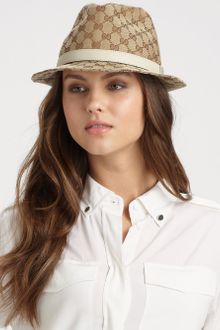Gucci Trilby Leather Trimmed Gg Patterned Hat - Lyst