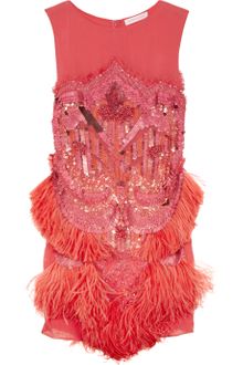 Matthew Williamson Feather and Bead Embellished Silk Chiffon Dress - Lyst