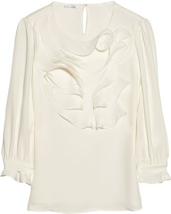 Oscar de la Renta Ruffled Silk crepe Blouse - Lyst