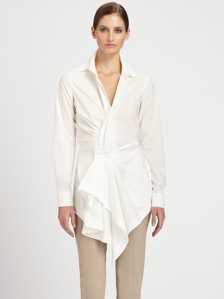 Donna Karan New York Paper Cotton Draped Tunic in White - Lyst