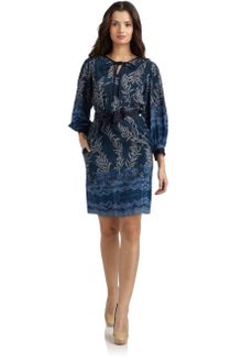 Philosophy di Alberta Ferretti Silk Botanical Print Dressnavy - Lyst