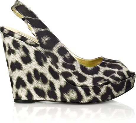 Stella Mccartney Leopard Print Satin Wedges in Black | Lyst