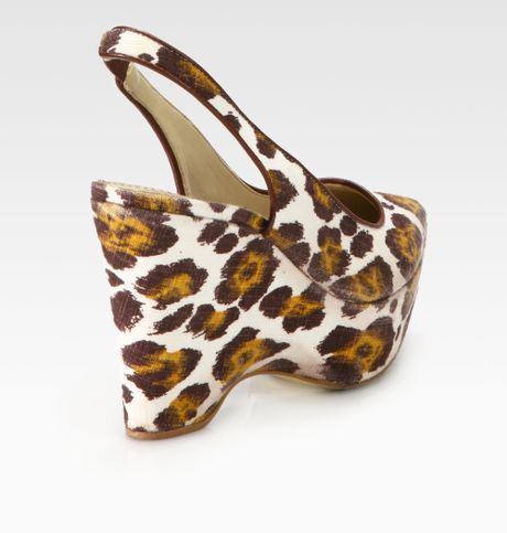 Stella Mccartney Leopardprint Canvas Slingback Wedges in (leopard)