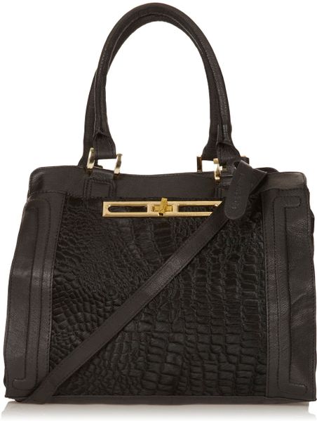 Topshop Croc Leather Insert Tote Bag in Black | Lyst