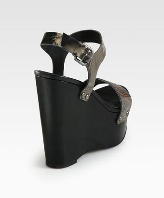 Vera Wang Lavender Jamaya Metallic Snakeprint Leather Wedge Sandals - Lyst