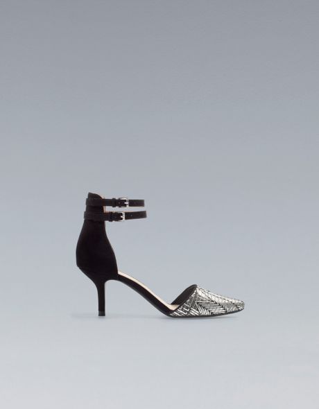 Zara Vamp Shoe with Ankle Straps in Silver