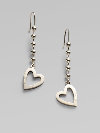 Gucci Sterling Silver Heart Drop Earrings - Lyst