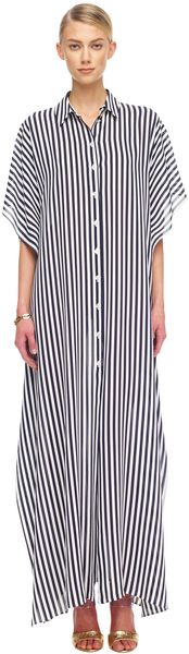 Michael Kors Striped Georgette Maxi Shirt Waist Caftan in White (midnight/opt whit) - Lyst