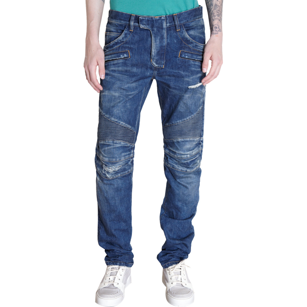 Balmain Distressed Biker Jeans in Blue for Men (denim) | Lyst