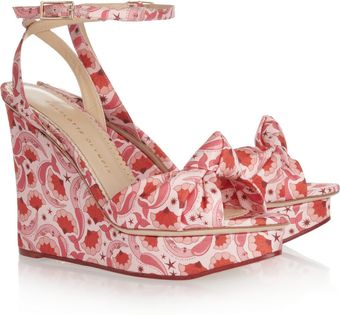 Charlotte Olympia Miranda Printed Satintwill Wedge Sandals - Lyst
