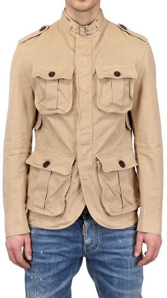 Dsquared² Dyed Cotton Canvas Military Jacket in Beige for Men | Lyst