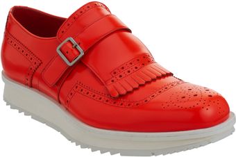 Prada Apron Toe Kilty Monk On Wedge Sole - Lyst