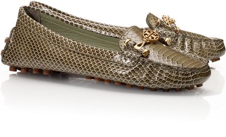 Tory Burch Snakeprint Daria Drivers in Khaki (moonlight jade) - Lyst