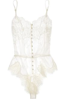 Rosamosario Silk Georgette and Chantilly Lace Bodysuit - Lyst