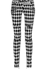 Balmain Harlequin Print Moto Cross Style Skinny Jeans