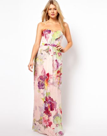 Ted Baker Bandeau Maxi Dress in Treasured Orchid Print - Lyst