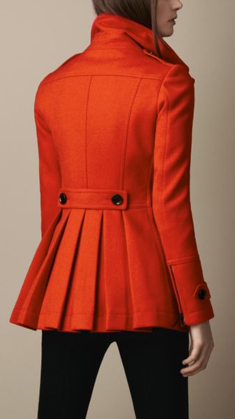 Burberry Brit Wool Pea Coat in Red (orange red) | Lyst