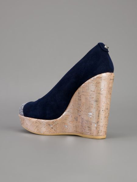 navy cork wedges