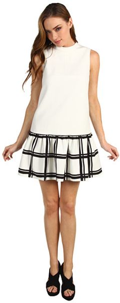 Tibi Checkered Border On Cotton Crepe Dropwaist Dress - Lyst